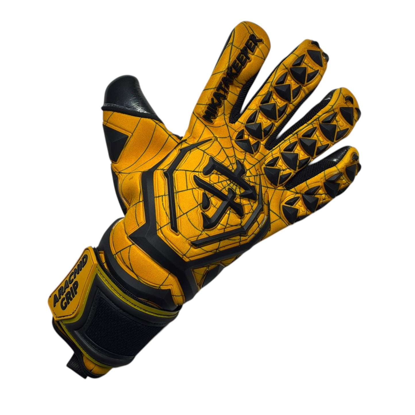 Guantes de Arquero MikataKeeper Aracnid Gold – Látex Contact 4mm, Corte Roll Negativo