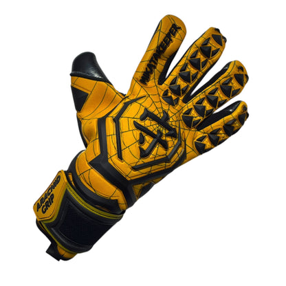 Guantes de Arquero MikataKeeper Aracnid Gold – Látex Contact 4mm, Corte Roll Negativo